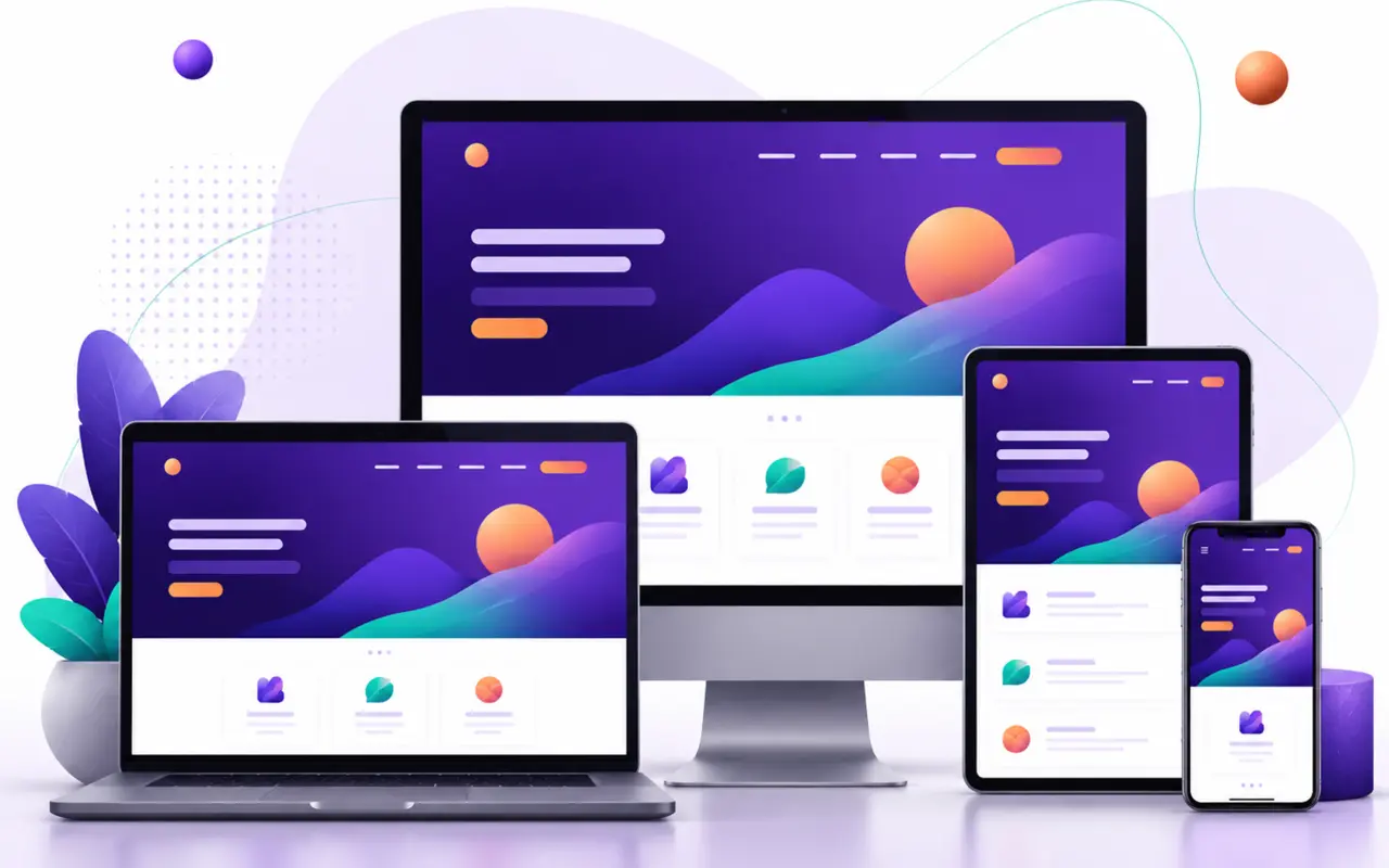 Site profissional apresentado de forma responsiva em computador, tablet e celular